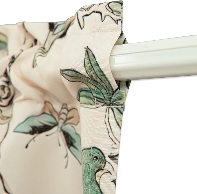 Leeva Tie-up Window Valance Curtain for Study Room, Linen Energy Saving Bird Printed Foral Pattern Rod Pocket Small Curtains for Bedroom Dining Room, 52 x 18 Inches, Beige, One Panel