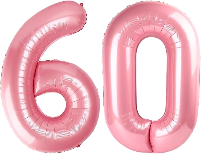 Number 60 Balloon 40 Inch, Pearl Pink Party Decoration for Women Men Adults Parents, Big Number 60 Balloons for 60th Birthday Party Decorations