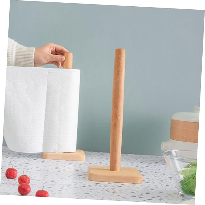 Standing Paper Towel Holder Vertical Wooden Roll Paper Holder for Kitchen Base Suitable for Home and Commercial Use