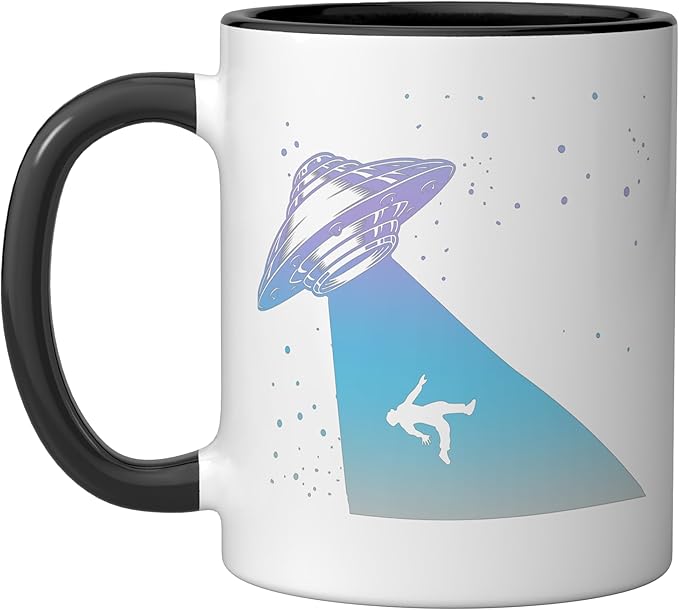 Flying Saucer UFO, Astronauts are Aliens Ceramic Mug, Black/White
