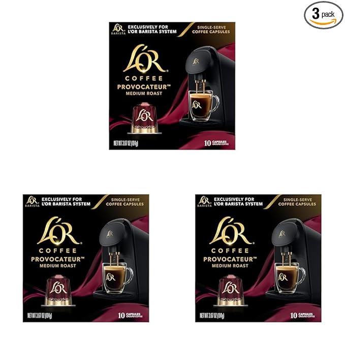 L'OR Coffee Pods, 30 Count Provocateur Medium Roast Blend, Single-Serve Aluminum Coffee Capsules Compatible with the L'OR BARISTA System & *Nespresso Original Machines, 30 Count (Pack of 3)
