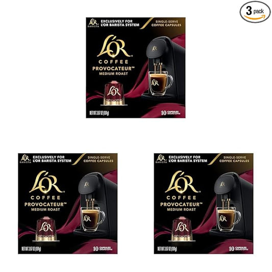 L'OR Coffee Pods, 30 Count Provocateur Medium Roast Blend, Single-Serve Aluminum Coffee Capsules Compatible with the L'OR BARISTA System & *Nespresso Original Machines, 30 Count (Pack of 3)