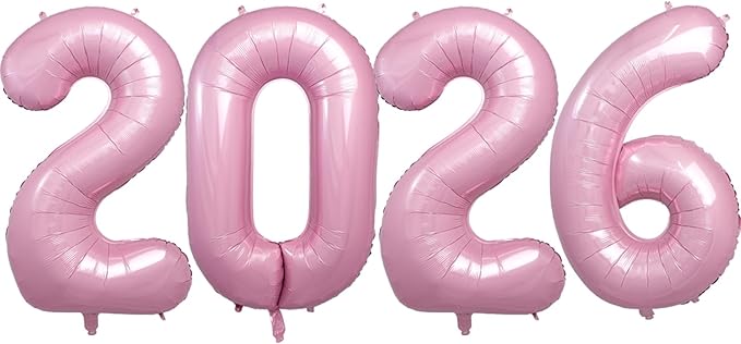40 Inch 2026 Pack of 4 Pink Big Helium Foil Balloon Numbers Large Mylar Number for Christmas New Year's Eve Party Graduation Birthday