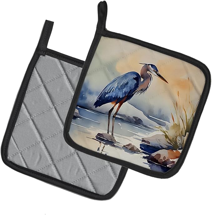 Caroline's Treasures Blue Heron Pair of Pot Holders Kitchen Heat Resistant Pot Holders Sets Oven Hot Pads for Cooking Baking BBQ, 7 1/2 x 7 1/2