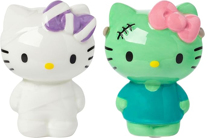 Silver Buffalo Sanrio Hello Kitty Halloween Ceramic Salt and Pepper Shaker Set, 5” L x 2” W x 3.5” H