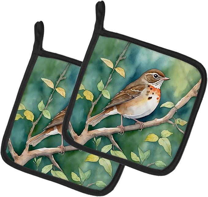 Caroline's Treasures Vermont Hermit Thrush Pair of Pot Holders Kitchen Heat Resistant Pot Holders Sets Oven Hot Pads for Cooking Baking BBQ, 7 1/2 x 7 1/2