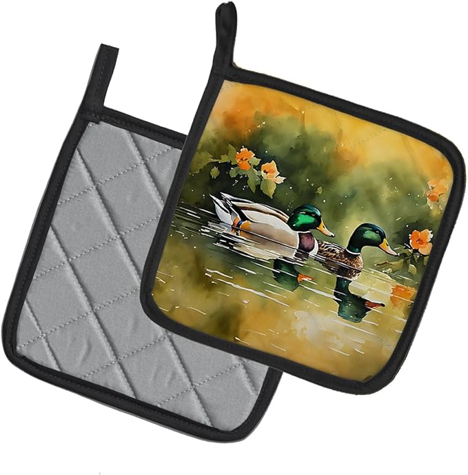 Caroline's Treasures Mallard Pair of Pot Holders Kitchen Heat Resistant Pot Holders Sets Oven Hot Pads for Cooking Baking BBQ, 7 1/2 x 7 1/2