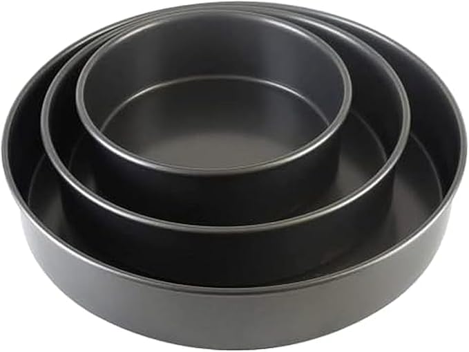 Chicago Metallic Professional 3-Piece Round Cake Pan Set - 6, 8, and 10 Inch Nonstick Carbon Steel Baking Pans, 2 Inches Deep, for Layered Celebration Cakes and Tiered Desserts