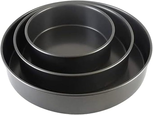 Chicago Metallic Professional 3-Piece Round Cake Pan Set - 6, 8, and 10 Inch Nonstick Carbon Steel Baking Pans, 2 Inches Deep, for Layered Celebration Cakes and Tiered Desserts
