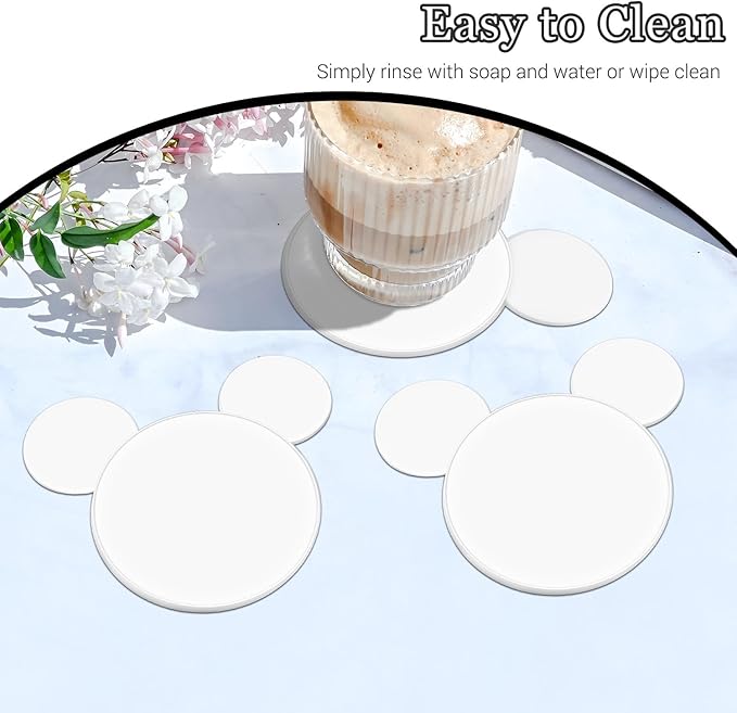 Funny Mouse Ears Coasters Non-Slip White Drink Coasters for Bars, Party, Office, Home Decor Tabletop Protection Birthday Wedding Housewarming Easter Gifts Ideas - Set of 4