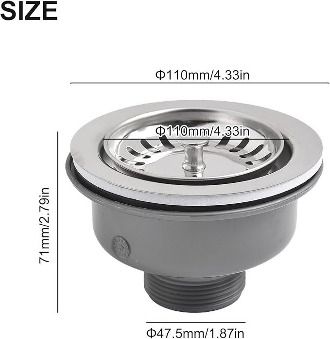 Stainless Steel Sink Drain Strainer with Double Filtering Design, 110mm Diameter Kitchen Basin Trap for Debris and Hair Catching, Durable PP and PVC Plumbing Fixture