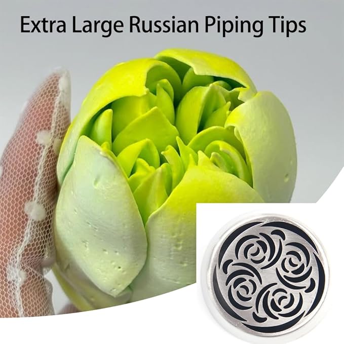 Extra Large Russian Piping Tip Set - 6 Stainless Steel Marshmallow Buttercream Framing Nozzles for 3D Roses Tulip Cake Decorations and Marshmallow Bouquets, Includes 1 Cleaning Brush(6G)
