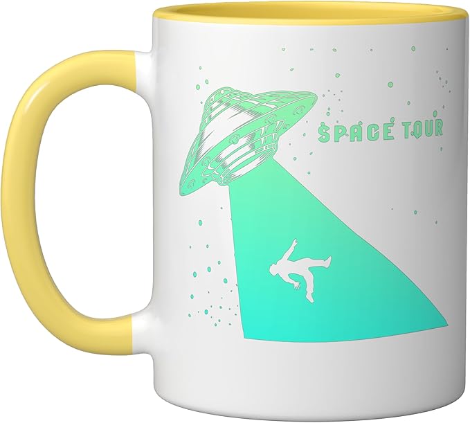 Flying Saucer UFO, Astronauts are Aliens Ceramic Mug, Yellow/White