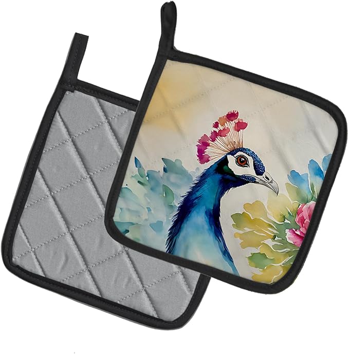 Caroline's Treasures Peacock Pair of Pot Holders Kitchen Heat Resistant Pot Holders Sets Oven Hot Pads for Cooking Baking BBQ, 7 1/2 x 7 1/2
