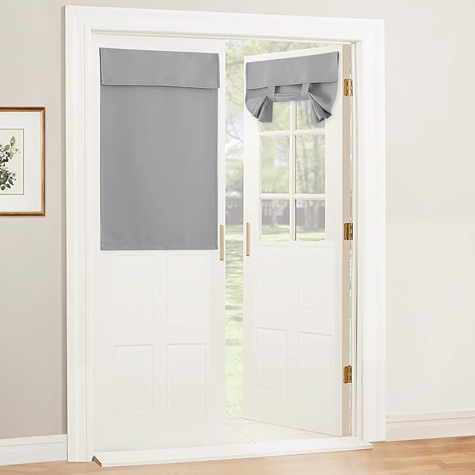 RYB HOME Blackout Door Curtain - Privacy Thermal Insulated Front/Tricia/Patio French Door Window Curtains Sidelight Curtain Tie up Shade, W34 x L40 inch, 1 Panel, Sliver Grey