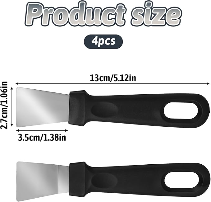 4 Pack Griddle Scraper Tool Heavy Duty Grill Scraper Stainless Steel Griddle Scraper Metal Small Grill Scraper for Outdoor BBQ Stiff Grill Pan Cleaning Scraper Spatula Outdoor Barbecue Turners Tools