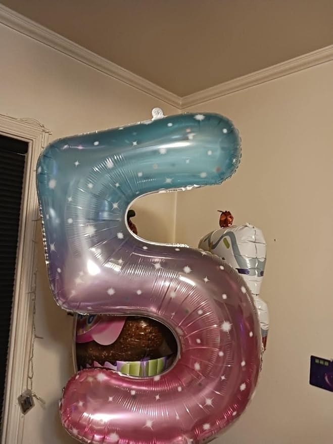 Balloons Number 5, Balloon Numbers for Girls Boys Happy Birthday Decorations, 40 Inch Balloon for 5, 15, 25, 2025 Graduation Wedding Anniversaries Party, Blue and Pink