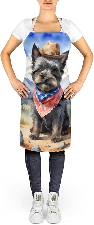 Caroline's Treasures Cairn Terrier Cowboy Welcome Apron Cooking Kitchen Server Baking Crafts Gardening for Adult Women Men, Unisex, Large, Multicolor