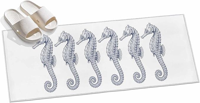 Runner Rug for Bedroom Hallway, Summer Light Blue Seahorse Kitchen Runner Rugs Area Rug 2x6ft, Underwater Ocean Animals Washable Soft Floor Carpet for Entryway Stair