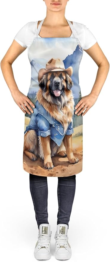 Caroline's Treasures Leonberger Cowboy Welcome Apron Cooking Kitchen Server Baking Crafts Gardening for Adult Women Men, Unisex, Large, Multicolor