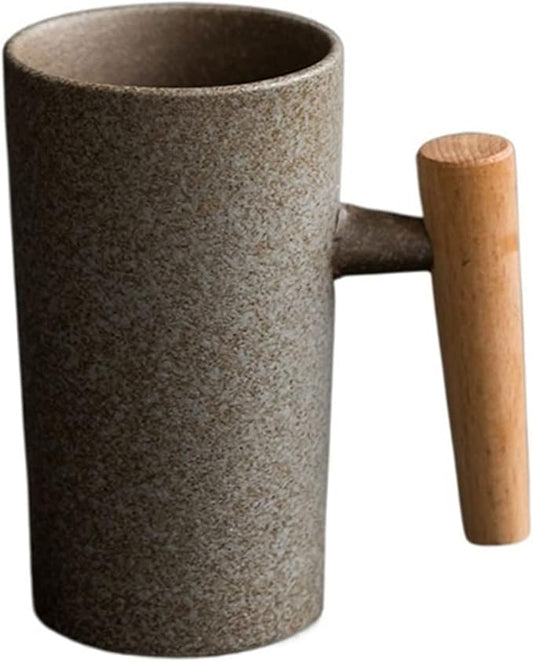 Latte Mug 180ML Vintage Rough Pottery Wooden Handle Coffee Cup High-Grade Exquisite Ceramic Cup Household Milk Cup Mug for Any Kitchen (Color : 1) (Brass)