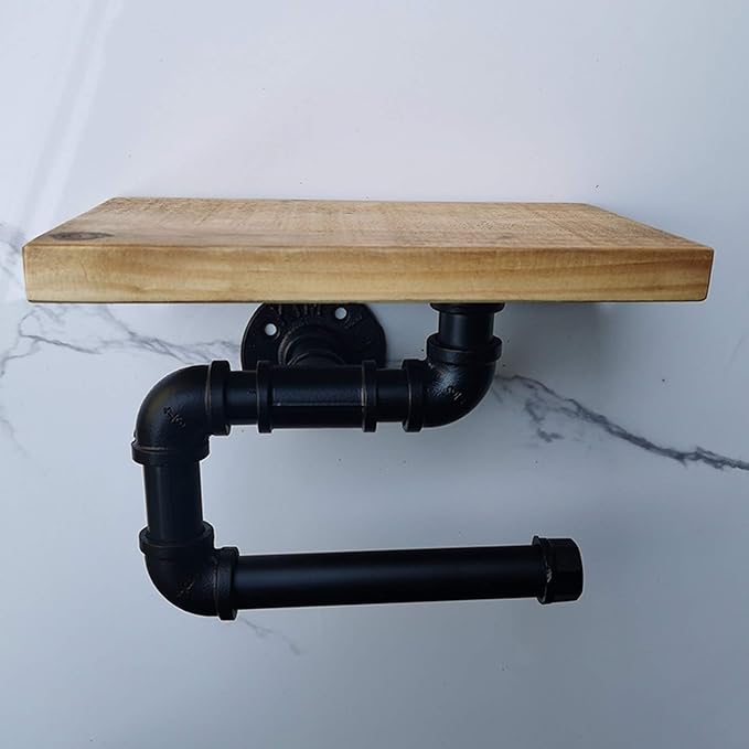 Black Kitchen Roll Holder Wall Mounted, Metal Paper Towel Holder for The Kitchen Wall Water Pipe Shelves Creative Industrial Storage Rack (Size : 25×15cm)
