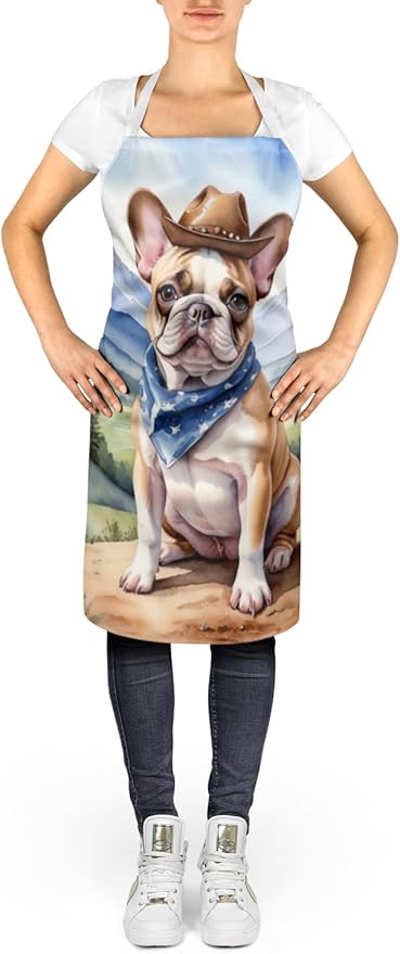 Caroline's Treasures French Bulldog Cowboy Welcome Apron Cooking Kitchen Server Baking Crafts Gardening for Adult Women Men, Unisex, Large, Multicolor