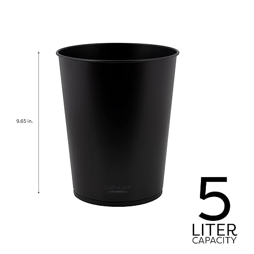 Bath Bliss 5 Liter Small Wastebasket | 2 Pack | Round Open Top | Trash Can | Bathroom | Bedroom | Kitchen | Office | Dorm | Disposal Waste Bin | Garbage | Matte Black