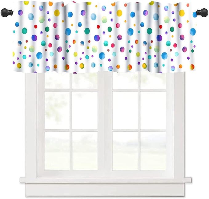 Colorful Polka Dot Valance, Kids Watercolor Circle Color Splash Painting Short Window Drapes for Kitchen Dining Room Bedroom Living Room Nursery, 54x18Inch