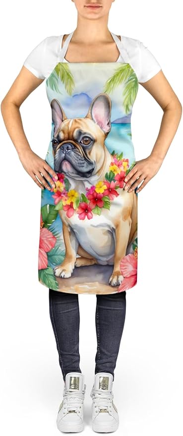 Caroline's Treasures French Bulldog Luau Apron Cooking Kitchen Server Baking Crafts Gardening for Adult Women Men, Unisex, Large, Multicolor