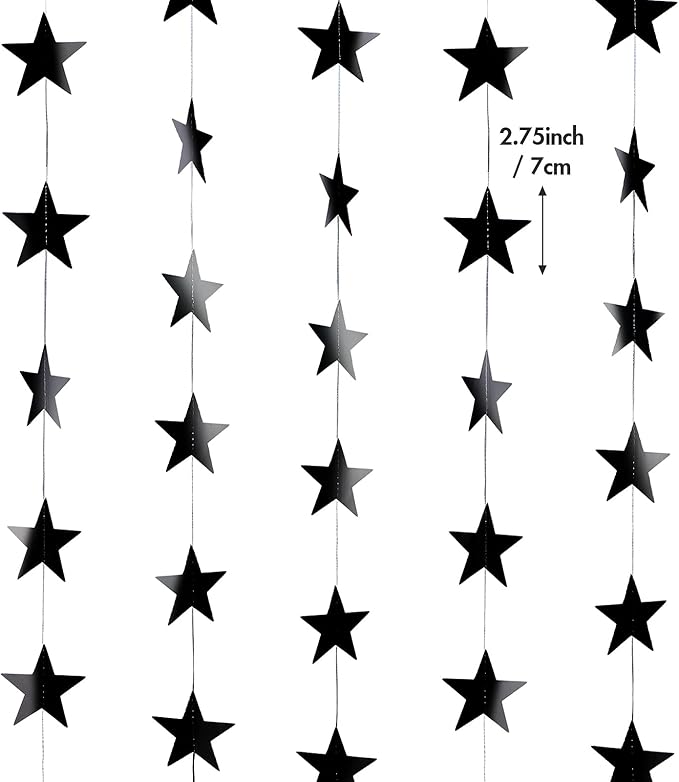 Patelai 130 Feet Glitter Star Garland Banner 2026 Party Decoration Double Side Star Hanging String Streamer Paper Twinkle for Graduation Wedding Birthday (Black)