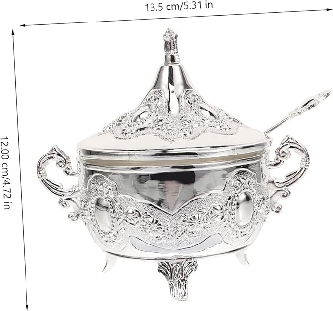 OSALADI Elegant Seasoning Box Ornament Zinc Alloy Silver Condiment Dish for Kitchen Decor