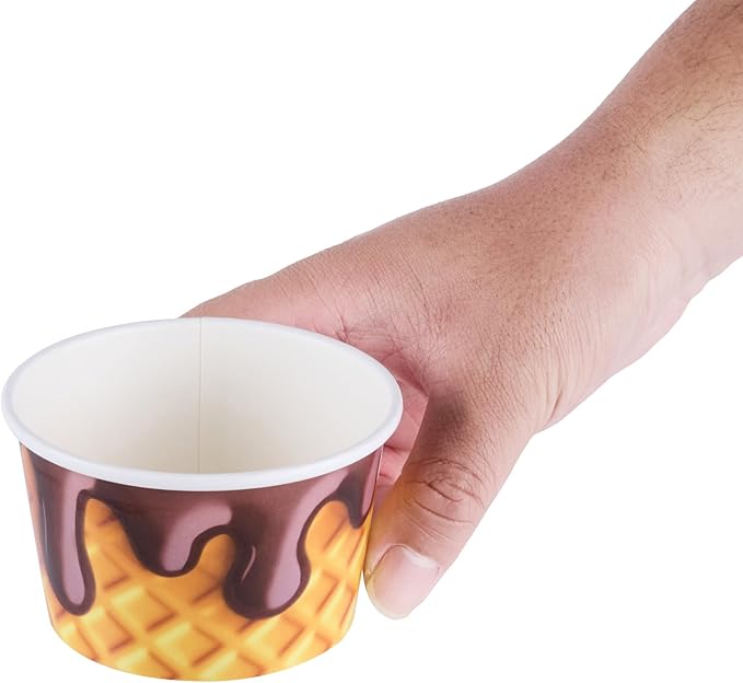 Restaurantware Ice Cream Cups 50 Pack of 8 oz Leak-Resistant Disposable Dessert Bowl Frozen Yogurt Cup Round Paper Container For Cold And Hot Desserts