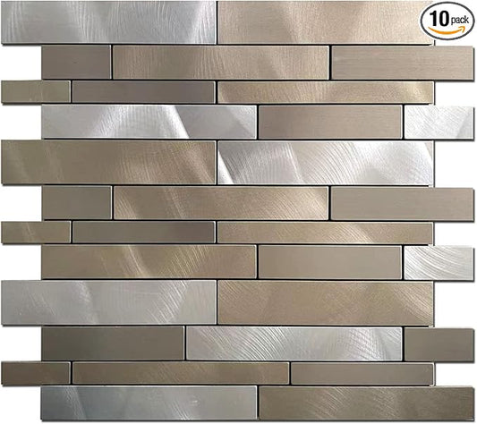 Weimeisc 10 Sheets Peel and Stick Backsplash Tile for Kitchen, Self-Adhesive Mosaic Tile, Stick on Bathroom Vanities，Fireplace Décor, Laundry Table(11.25" X 12.7") (Light Brown)
