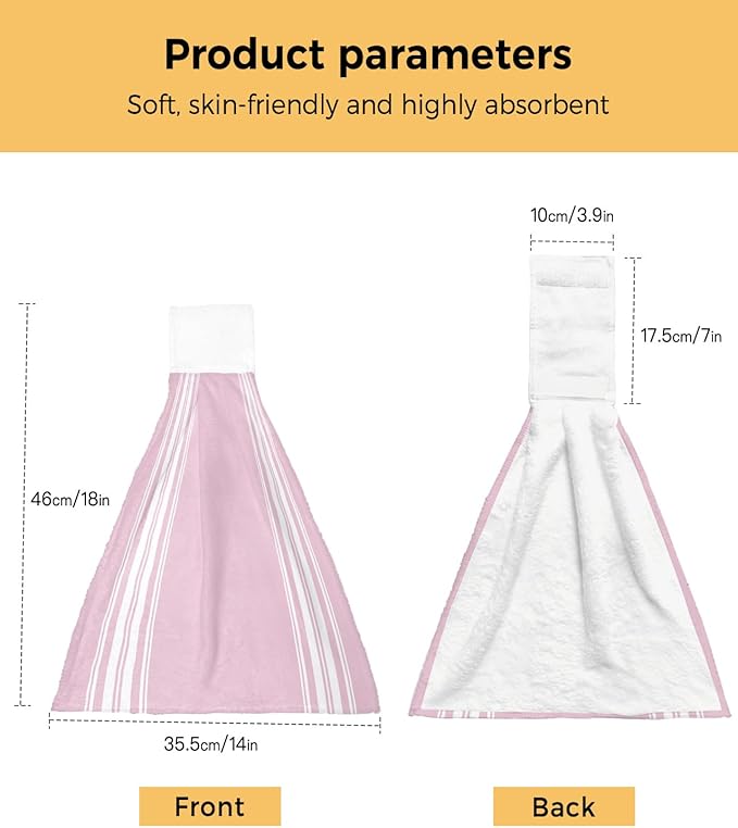 Alandar Home Kitchen Tie Towel Set of 2, Rustic Modern Minimalist Art Absorbent Soft Hand Towels for Bathroom Hanging Towels, White Stripe Line on Pink Fast Drying Cleaning Cloth with Loop