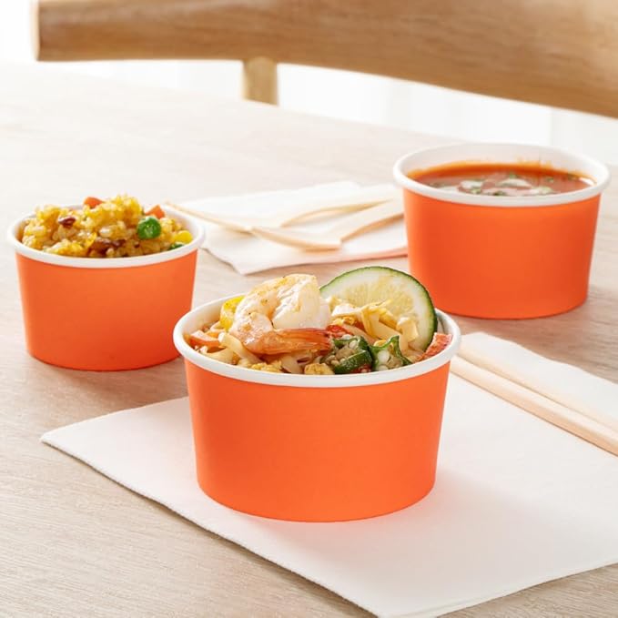 Coppetta 8-Ounce Dessert Cups, 50 Disposable Ice Cream Cups - Lids Sold Separately, Sturdy, Orange Paper Frozen Yogurt Bowls, For Hot And Cold Foods, Perfect For Gelato Or Mousse - Restaurantware
