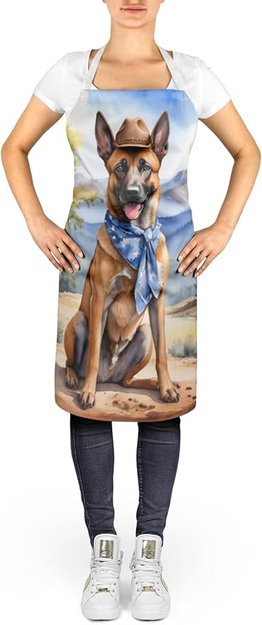 Caroline's Treasures Belgian Malinois Cowboy Welcome Apron Cooking Kitchen Server Baking Crafts Gardening for Adult Women Men, Unisex, Large, Multicolor