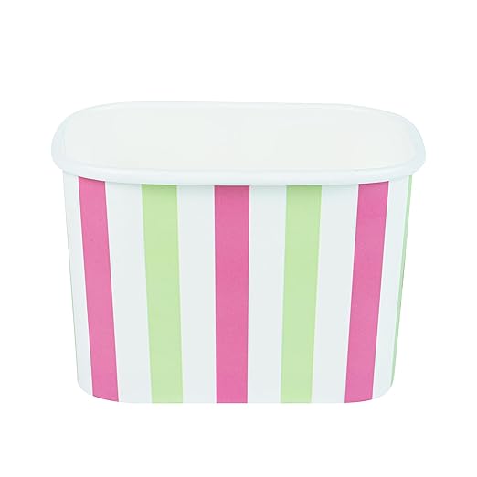 Restaurantware Paper Cups 50 Count 12 Ounce Square Disposable Ice Cream Containers, Leak-Resistant Paper Dessert To Go Cups, Hot And Cold Food, Durable Green And Pink Stripe Design