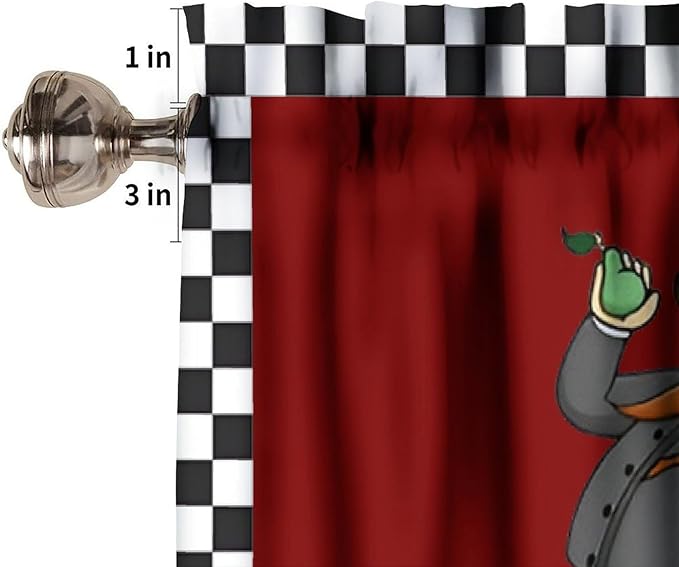 Funny Chef Kitchen Valance, Vintage Checkered Cartoon Bakers Coffee Short Window Drapes for Kitchen Dining Room Resturant Bedroom, 54x18Inch