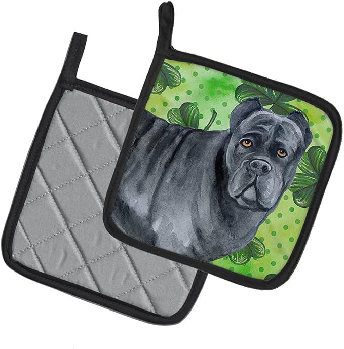 Caroline's Treasures BB9868PTHD Cane Corso St Patrick's Pair of Pot Holders, Green Kitchen Heat Resistant Pot Holders Sets Oven Hot Pads for Cooking Baking BBQ, 7 1/2 x 7 1/2