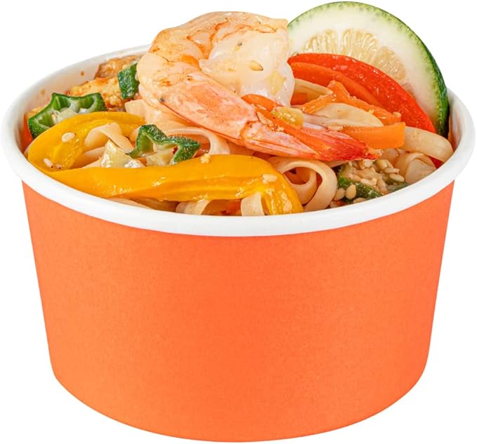 Coppetta 8-Ounce Dessert Cups, 50 Disposable Ice Cream Cups - Lids Sold Separately, Sturdy, Orange Paper Frozen Yogurt Bowls, For Hot And Cold Foods, Perfect For Gelato Or Mousse - Restaurantware