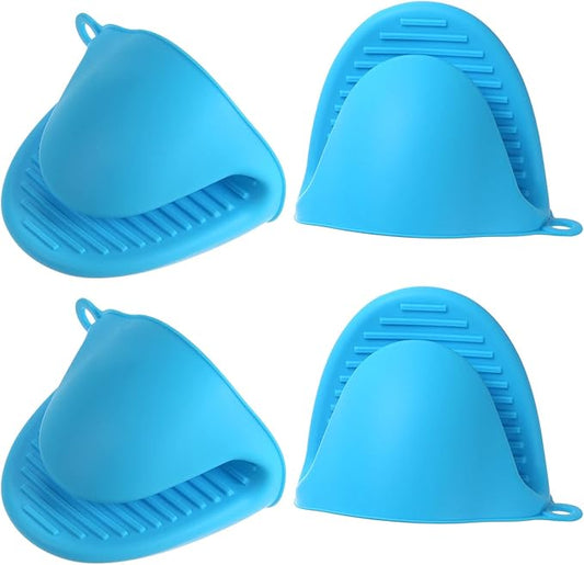 HARFINGTON 4pcs Thickened Mini Oven Gloves, Heat Resistant Silicone Oven Mitts Finger Pinch Grips Pot Holder for Kitchen, Cooking, Baking, BBQ Heat Resistant Gloves, Blue