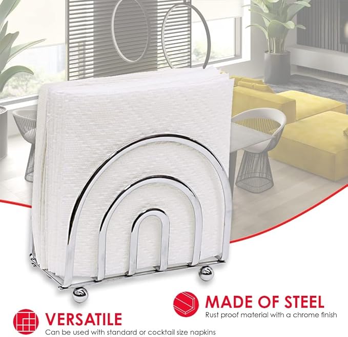 Home Basics Paper Napkin Holder/ Freestanding Tissue Dispenser For Kitchen Countertops, Dining Table, Picnic Table, Indoor & Outdoor Use, Durable Storage and Organization Option (Chrome)
