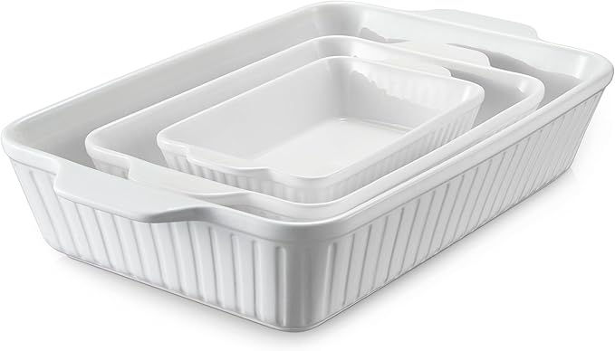 DOWAN Ceramic Baking Dishes, Set of 3 (15.6"/12.2"/8.9")