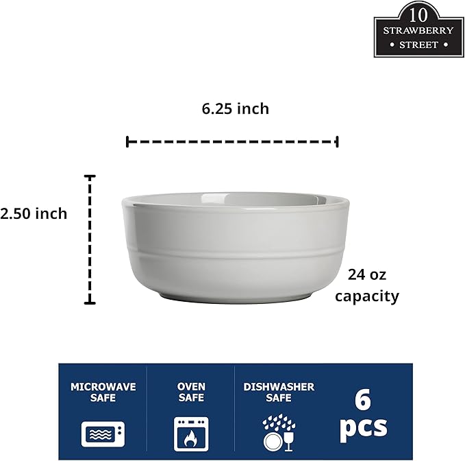 Double Line 6.25"/24 oz Cereal Bowl, Set of 6, White