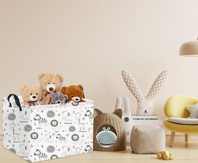 HIYAGON Rectangular Animal Basket Baby Kids Storage Basket for Boys Animal Room Decor Cute Toy Storage Organizer Bins Bedroom(4 Animals Pattern)
