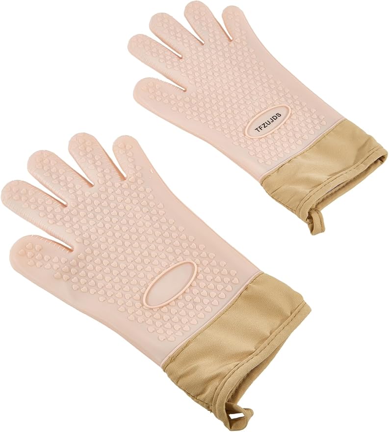 Silicone Oven Mitts with Five-Finger Design, Extended Cuff & Soft Cotton Lining – Heat Resistant, Waterproof, Non-Slip Oven Gloves for Baking, Cooking, Safe Grip on Hot Cookware - Pink - Extra Large