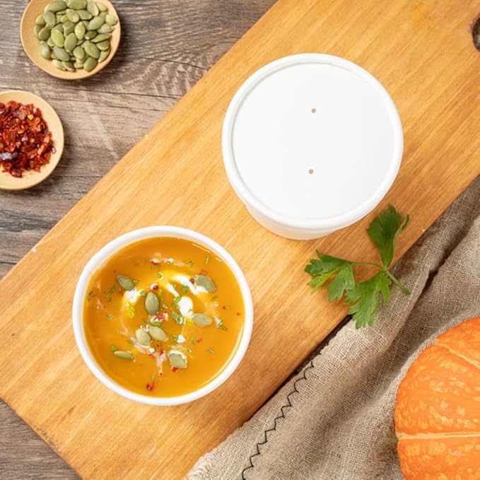 Restaurantware-Bio Tek 12 Ounce Disposable Soup Cups, 200 Microwavable Paper Soup Cups - Vented Lids Sold Separately, Hot And Cold Foods, White Paper To Go Containers, For Desserts Or Treats