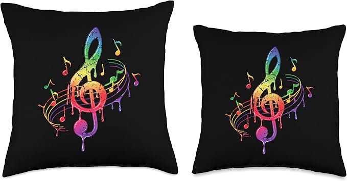 Rainbow Sheet Music Lover Colourful Treble Clef Throw Pillow