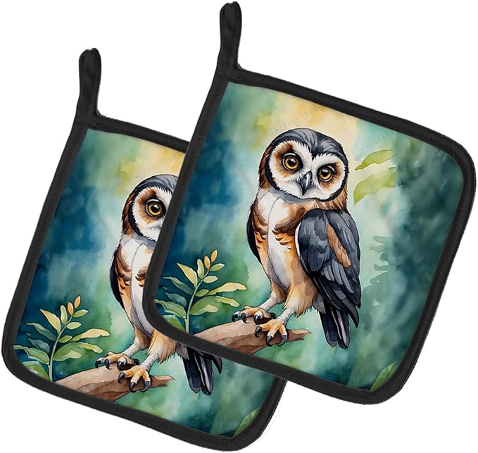 Caroline's Treasures Spectacled Owl Pair of Pot Holders Kitchen Heat Resistant Pot Holders Sets Oven Hot Pads for Cooking Baking BBQ, 7 1/2 x 7 1/2